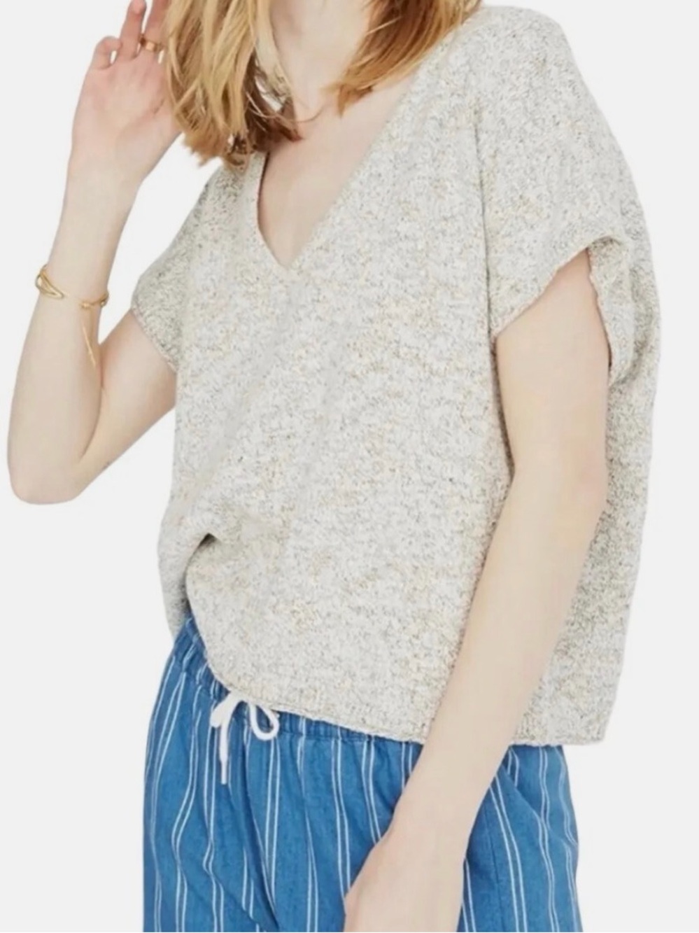 Madewell Women's L Ellendale Marled Short Sleeve Sweater Top
